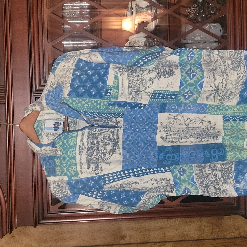 Mens Vintage Gotcha Pullover with half Zip Hawaiian Shirt Sz L